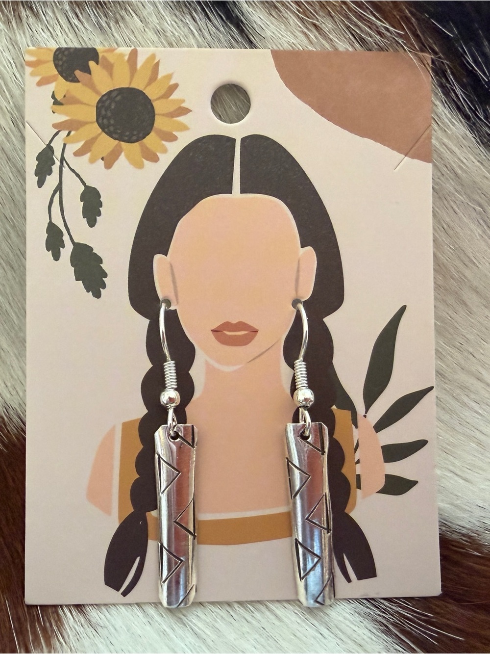 ❤️Native American Florence Tahe Navajo Mountain Motif Long Bar Earrings Sterling
